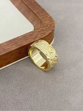 Tory Burch Monogram Gold Logo Band Ring SIZE8